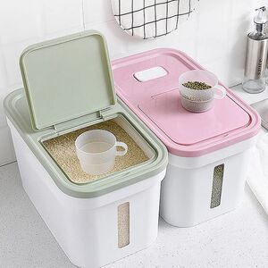 Felli Flip-Open Rectangular Plastic Rice Bin Light Pink and White 12kg